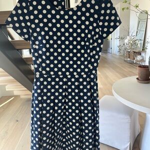 Reserved Navy and White Polka Dot Midi Dress